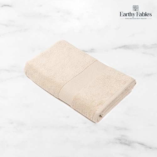 Image of Earthy Fables Premium Bath Towel - 100% Combed Cotton, 600 GSM, Ultra Soft, Quick Dry and Highly Absorbent for Home, Travel and Acne-Prone Skin, 140 x 70 cm, Beige
