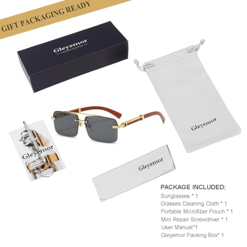 Image of Gleyemor Mens Sunglasses Fashion Rimless Rectangle Sunglasses Square Frameless Sunglasses for Men