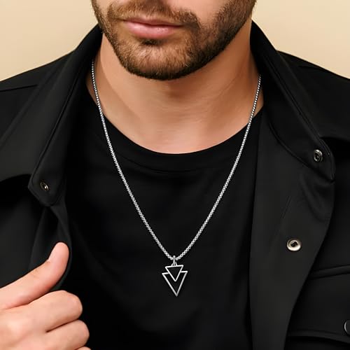 Image of Moon Bucks Anti Tarnish Stainless Steel Midnight Charisma Triangle Shape Locket Neck Chain for Men | Stylish Pendant Necklace | Jewellery Accessories for Boys | Minimal Jewelry | Locket for man and boys