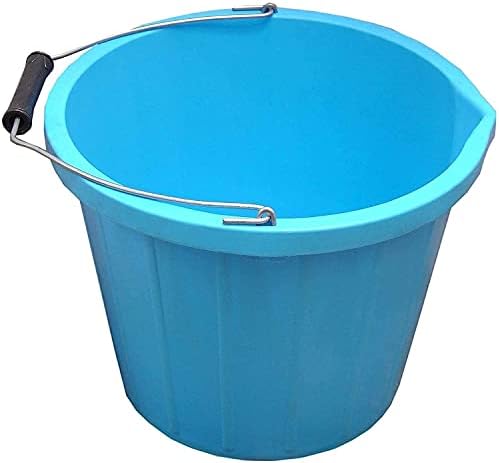 Set of 2- Blue Plastic Builders Bucket 3 Gallon 14 Litre Water Mixing Storage Strong with Measuring Guide, Handle And Spout (Made in U.K)