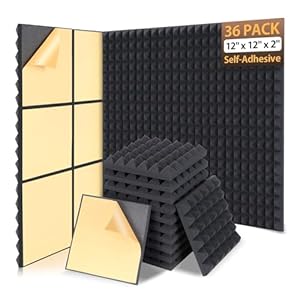 36 Pack Sound Proof Foam Panels for Walls 12″ X 12″ X 2″ Pyramid Acoustic Foam Panels with Self-Adhesive High Density Soundproof Wall Panels for Studio and Home