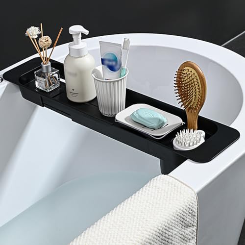 Plateau de bain extensible porte-tablette et rangement serviette