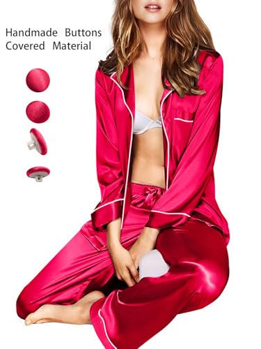 Image of Lonxu Silk Satin Womens Pajama Sets Button Down Sleepwear Loungewear XS~3XL