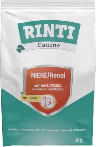 RINTI - Canine NIERE/Renal | Diät Trockenfutter für ausgewachsene Hunde zur Unterstützung der Nierenfunktion. Alleinfutter mit reduziertem Natrium- und Phosphorgehalt im Beutel | 4x1kg Huhn