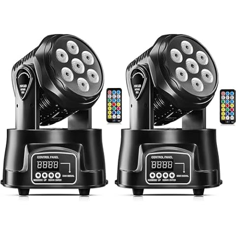U`King Moving Head Light RGBW Stage Lighting DJ Lights 7 x 10W LED Beam Spotlight 9/14 CH Wash Light with DMX and Sound Activated for Party Church Wedding Bar Christmas Halloween Disco (2 Pack) Cover