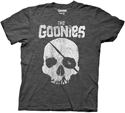 Ripple Junction Goonies Skull with Silhouette Teeth Movie Adult T-Shirt Officially Licensed XL Heather Charcoal