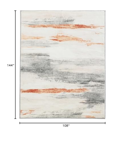 Carvapet 9 x 12 Rugs for Living Room Bedroom, Brown/Orange Modern Abstract Low Pile Large Carpet with Rubber Backing, Foldable, Non Slip Machine Washable 12 x 9 Feet Brown Area Rug