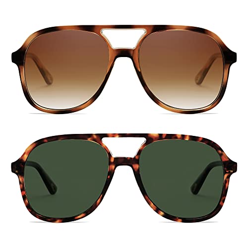Retro Polarized Aviator Sunglasses Womens Men Vintage Double Bridge Square Sun Glasses AP3606