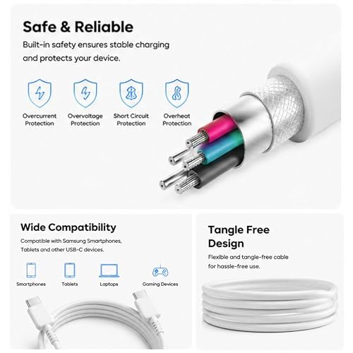 Image of 25W Type C To Type C White Cable | High Speed Data Transfer | Compatible with Samsung Galaxy | Original Superfast Charging