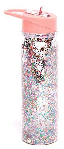ban.do Women s Glitter Bomb Insulated Water Bottle with Straw, 24 Ounces, Clear Confetti
