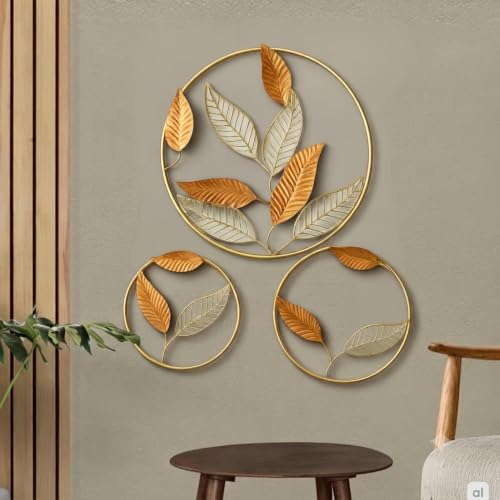 Image of SMILES GIFT Luxury Imported Wall Hanging | Handcrafted Metal Ring & Leaf Wall Decoration | Home Decor for Living Room & Office