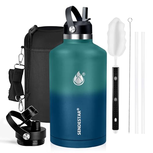 Image of Insulated Water Bottle 64 oz, Triple Wall Vacuum Stainless Steel Water Bottles (Cold for 48 Hrs), Leak Proof & Non-BPA, Half Gallon Water Flask Jug Wide Mouth Straw Lid & Spout Lid