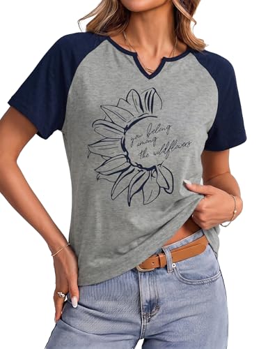Damen Tshirt Baumwolle Smile Aufdruck Kurzarm Rundhals T-Shirt Raglan Oversize Shirt Damen Lässiges Sommer Oberteil Freizeit