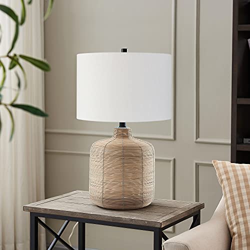 Henn&Hart Modern Petite Rattan Table Lamp with Brass Accents in Rattan Blackened Steel, 20  (TL0659)