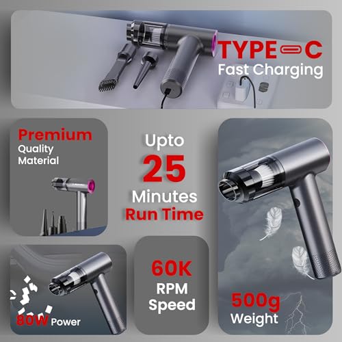 Image of Autofy Storm 1 [4-in-1] Powerful & Fully Wireless Car Vacuum Cleaner Air Blower - 12000PA 2.5X More Suction Power - BLDC Long Life Motor - 2 Suction Speeds - 25 mins Runtime (24 Months Warranty)