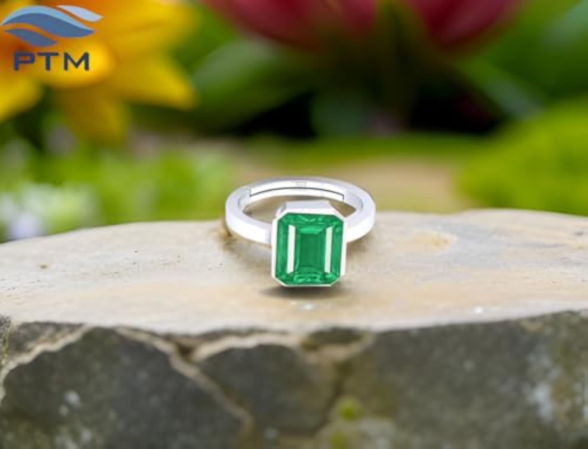 Emerald Astrological Certified Gemstone Adjustable Ring for Men & Women