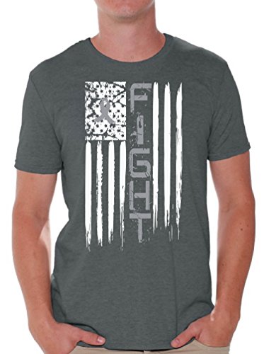 Awkward Styles Men's Brain Cancer Distressed American Flag T Shirts Tops Fight Gray
