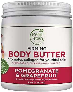 Petal Fresh Pure Firming Pomegranate & Grapefruit Body Butter, Organic Coconut Oil, Argan Oil, Shea Butter, Promotes Collagen, For All Skin Types, Natural Ingredients, Vegan and Cruelty Free, 8 oz