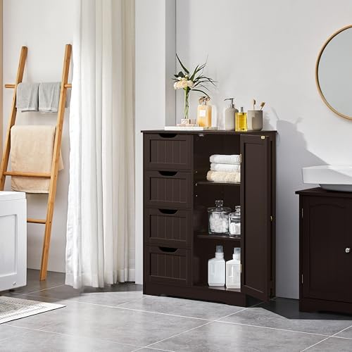 image for Yaheetech Large Bathroom Floor Cabinet with 4 Drawers and Single Door 