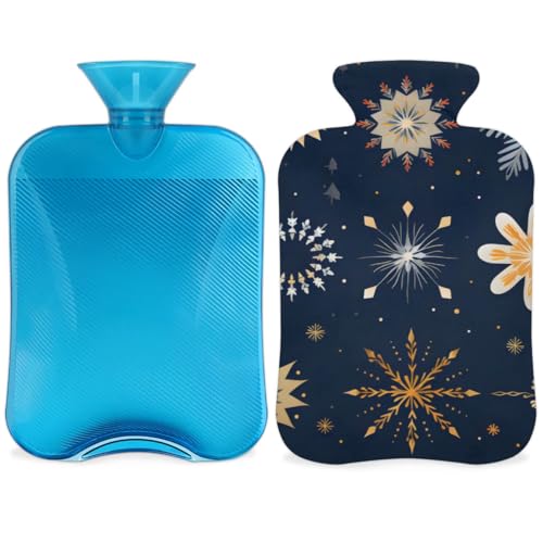 Hot Water Bottle with Soft Cover,2L Christmas Snowflakes Hot Water Bag for Hot and Cold Compress, Hand Feet Warmer, Mystical Snowflakes Rubber Hot or Cold Water Bottle Halloween Christmas Decorations