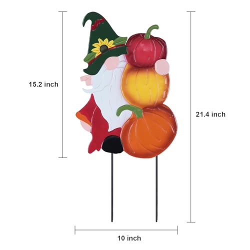 YEAHOME Fall Decorations Outdoor, Metal Gnome with Stacked Pumpkin Decorative Garden Stakes for Fall Decor, Autumn Yard Signs for Home Outside Garden Lawn Porch, Thanksgiving Decorations Outdoor