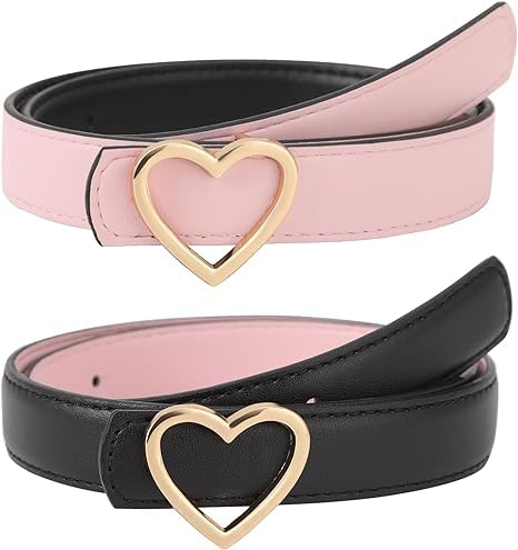 Lot De 2 Ceintures En Cuir PU Pour Filles/adolescentes - Boucle Carrée Dorée, Réglable, Pour Jeans/robes - 4