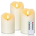 Homemory Flickering Flameless Candles, Realistic LED Candles with Remote and Timer, Real Wax Battery Operated Candles, Set of 3, Ivory