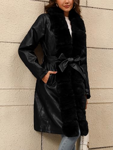 Bellivera Women Faux Leather Winter Trendy Jacket Thick Shearling Lined Coat with Belt3