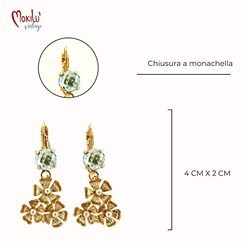 Boucles d'oreilles faites à la main Mokilu' en quartz bleu et fleurs