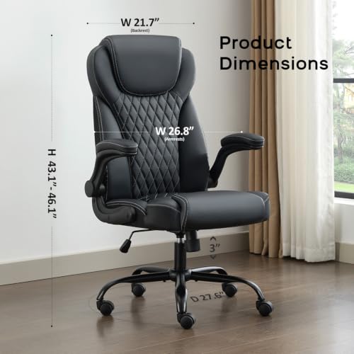 Image of amseatec Big and Tall Office Chair, Flip-Up, Executive Desk Chair, Black