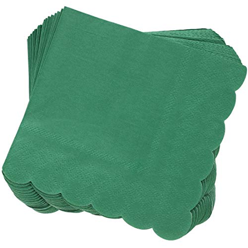 Scalloped Edge Cocktail Napkins (5 x 5 In, Forest Green, 100-Pack)