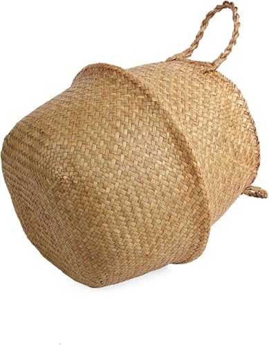 Cesta de almacenamiento redonda de ratán natural, organizador ecológico, estante multiusos tejido a mano (S/M/L) (mediano)