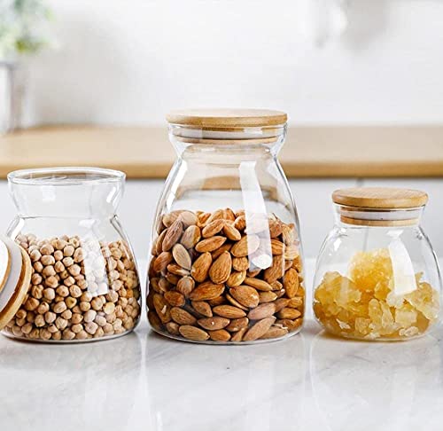Image of MARTVIA Glass Food Storage Jars with Bamboo Lids 950ml Set of 6, Wide Mouth Lid Jar for Home Kitchen,Flour, Sugar, Coffee, Pasta, Oats, Grains, Cookies, Snacks (Barell 950 ML Jar, SET OF 6)