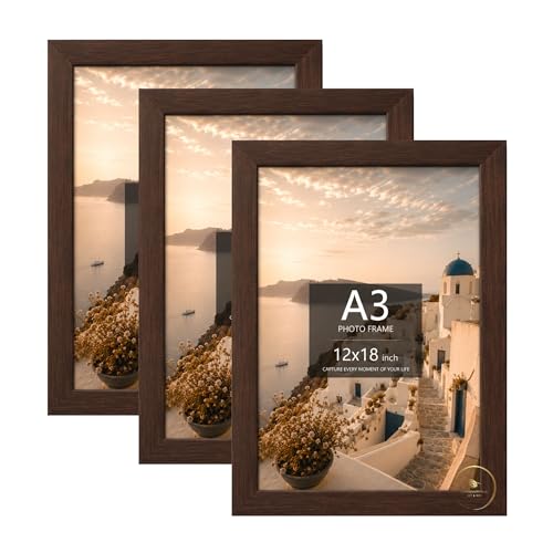 Image of Plastic Rectangular 12x18Inch Photo Frame A3 Size Photo Frame For Wall Artwork /Painting (Brown) (Set of 3)