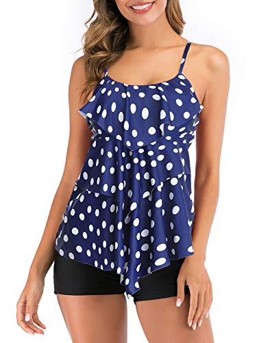 FLYILY Trajes de baño Tankini de 2 Piezas para Mujer Top con Estampado de Volantes y bañadores Traje de baño de Talla Grande