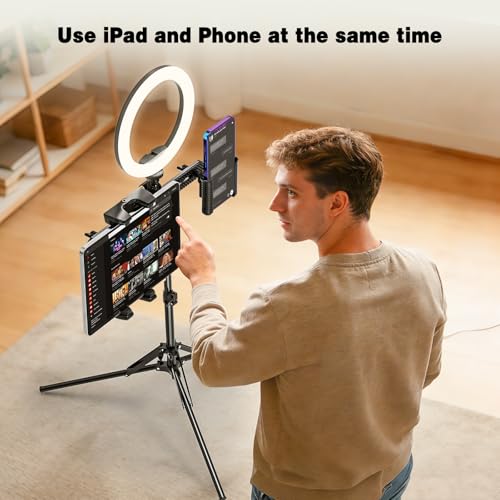 Trépied tablette réglable 160cm avec support fixation pour iPad Pro et iPhone - 3