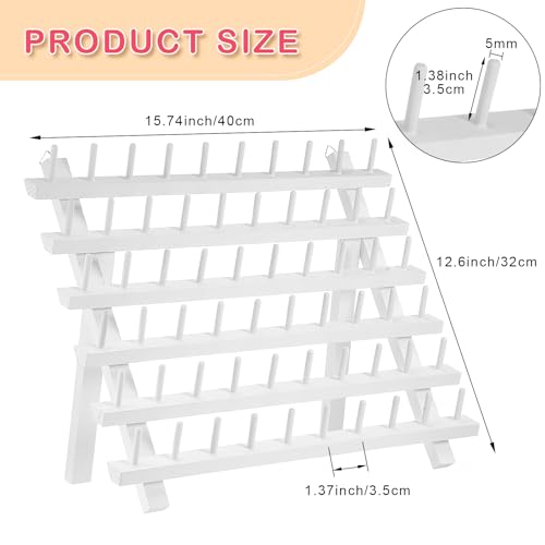 Image of Yookeer 60 Spools Wooden Thread Rack and 48 Pcs Thread Spools Savers /Spool Huggers with Hanging Hooks for Sewing Quilting Embroidery Machine Needlecraft Supplies(White)
