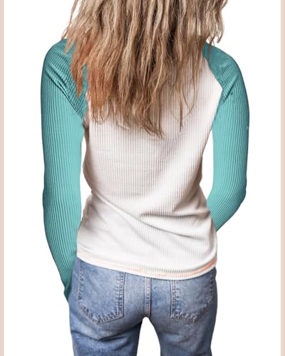 KINLONSAIR Women Raglan Long Sleeve Crew Neck Tunic Regular Fit T-Shirts Color Block Fall Button Down Henley Shirts4
