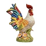 Minigift 11.5 Inch Large Ceramic Rooster Statue, Hand-Painted Colorful Farmhouse Figurine, Unique Collectible Sculpture for Kitchen, Living Room & Home Decor