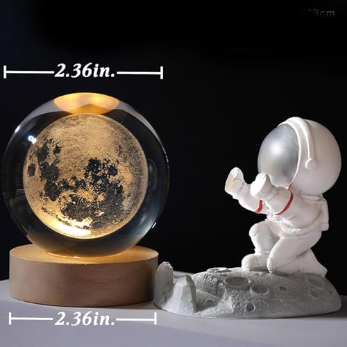 Image of SCILLA 3D Moon Crystal Ball Night Lamp | 6 cm Glass Ball | Warm White LED | Bedroom & Gift Light |Aesthetic Gift Lamp