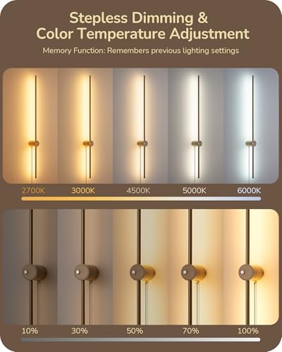 Image of EDISHINE Plug in Wall Sconces, Stepless 2700K-6000K Dimmable Wall Sconce Set of Two, 39.4 inch Touch LED Wall Light with Remote, 350 Rotation Night Light with Timer for Living Room Bedroom Hallway