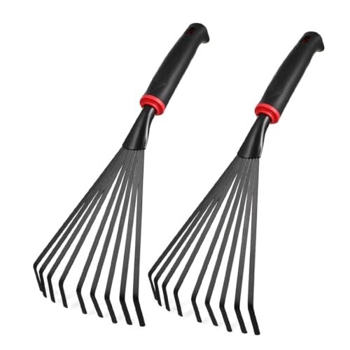 2PCS 16 9 Root Handheld Mini Garden Rakes Ergonomic Grip Short Hand Grass Rake Comfort Durable Control Professional Hand Tools Small Rake Multi for Gardening Soil Loosening Leaf Removal