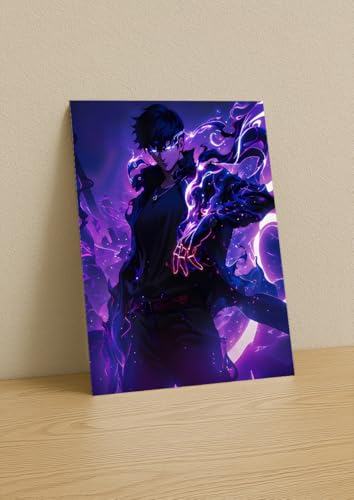 Image of NIJUKA Anime Printed A4 Size Metal sheet Poster For Home And Room Decoration | For Anime Art Fans Boys And Girls (Sun jin woo Lvl 101 Unlock)