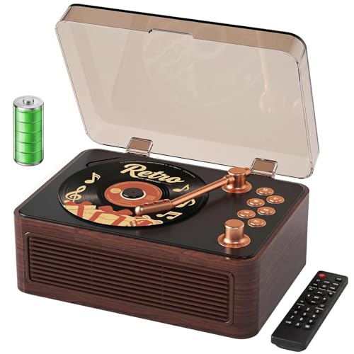 Image of Gueray Retro CD Player Portable Bluetooth CD Players with Speakers Vintage CD-Player 3600mAh Rechargeable & Radio & Remote Control Support USB /AUX Playback Headphone Jack (Walnut Color)