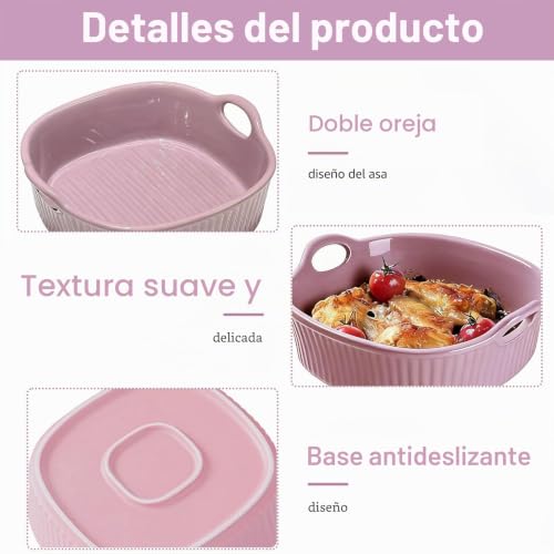Miniatura 3 de Fuente Redonda De Cerámica Para Freidora De Aire Caliente, 18,5 X 16,5 X 5,5 Cm, Para Lasaña, Molde Redondo Esmaltado Multicolor Rosa, 18,5 X 16,5 X 5,5 Cm
