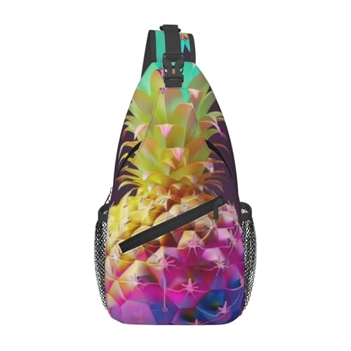 Bolsa cruzada con estampado de piña, bolsa de hombro, riñonera, para viajes, senderismo, para mujeres y hombres, Negro -, Talla única