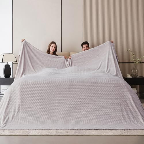 Oversized King Fleece Blanket 120x120 Inches, Seamless Soft Cozy 3D Jacquard Flannel Blanket 10'x10' Extra Large for Bed, Sofa, Couch, Travel & Camping, California King Throw, Taupe Leaf