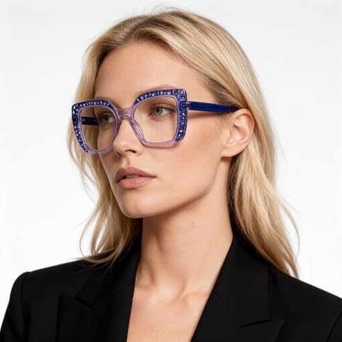 Image of ICARA 3 Pack Fashion Oversized Square Reading Glasses for Women, Retro Celebrity Style Blue Light Blocking Computer Readers