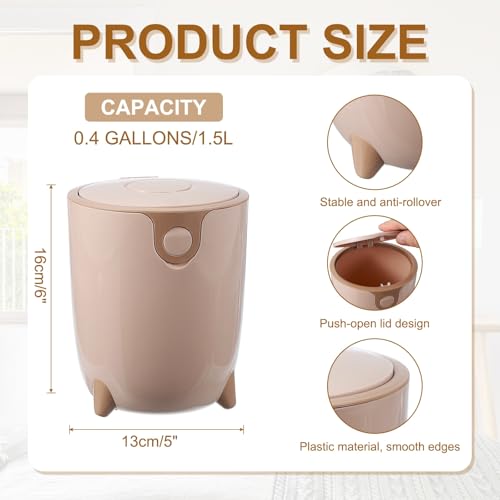 Image of uxcell Mini Desktop Trash Can Press-Type Countertop Wastebasket with Lid, Plastic Trash Can for Bathroom Bedroom Dressing Table Living Room Kitchen Office (Pink)