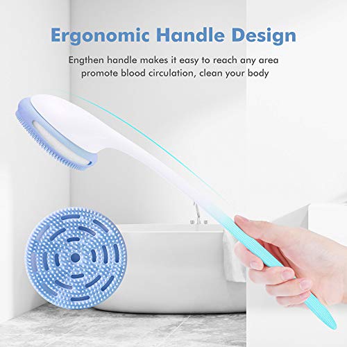 KIWIHOME Soft Silicone Body Scrubber, 2020 New Bath Body Brush with Long Handle for Shower, BPA-Free, Non-Slip, Built-in sponge, Improve Blood Circulation for All Skin Types (Blue) - Thumbnail 4